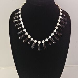 Amrita Singh Elegant Jet Black and Crystal Silver Statement MOTT STREET Necklace